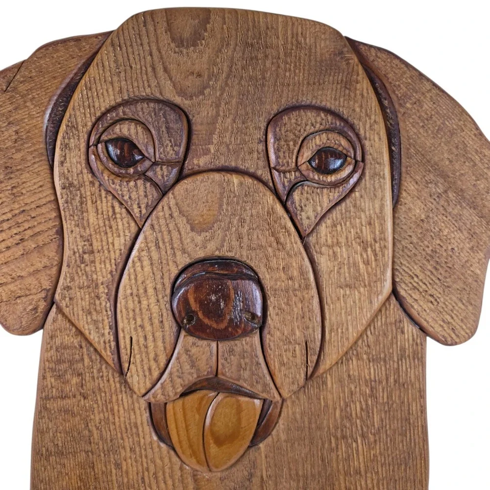 Handcrafted Carved Wood Labrador Retriever Dog Plaque Hanging Art 16x12‎ Signed
